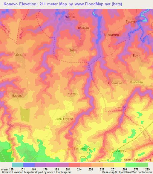 Konevo,Bulgaria Elevation Map