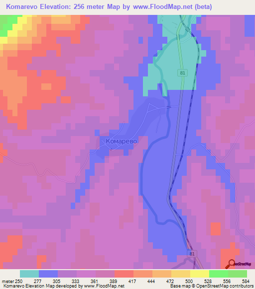 Komarevo,Bulgaria Elevation Map