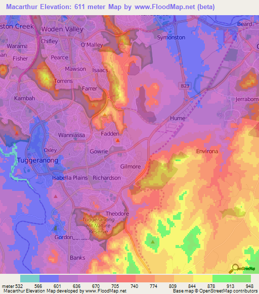 Macarthur,Australia Elevation Map