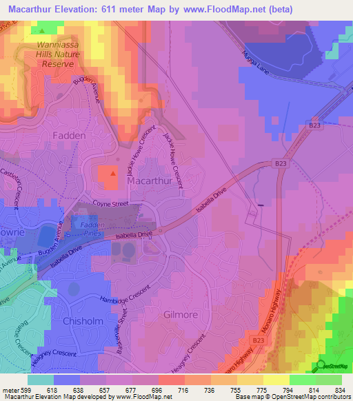 Macarthur,Australia Elevation Map