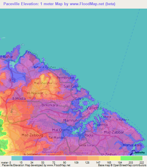 Paceville,Malta Elevation Map