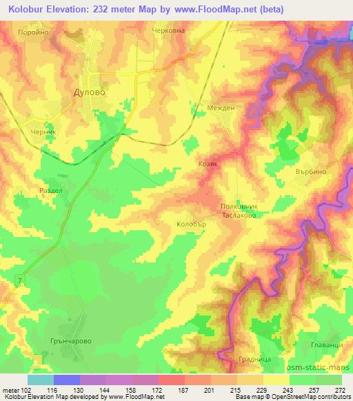 Kolobur,Bulgaria Elevation Map