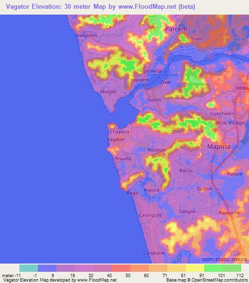 Vagator,India Elevation Map