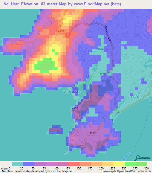 Nai Harn,Thailand Elevation Map