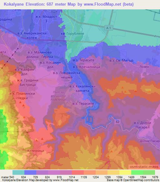 Kokalyane,Bulgaria Elevation Map