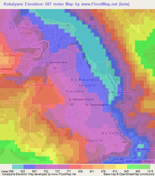 Kokalyane,Bulgaria Elevation Map