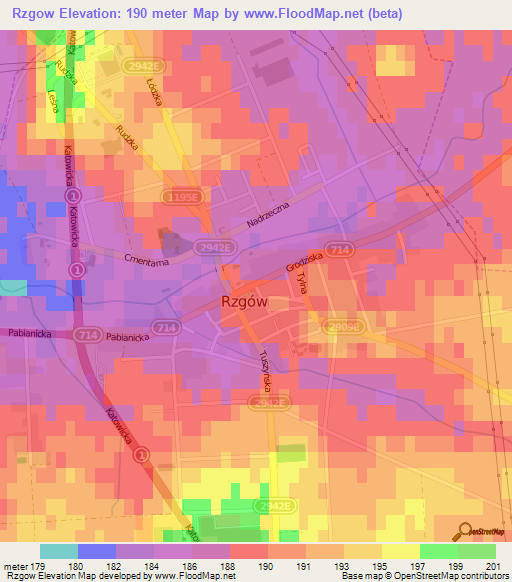 Rzgow,Poland Elevation Map