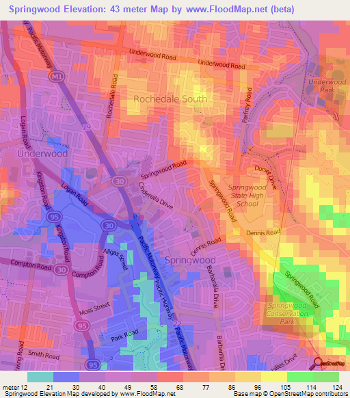 Springwood,Australia Elevation Map
