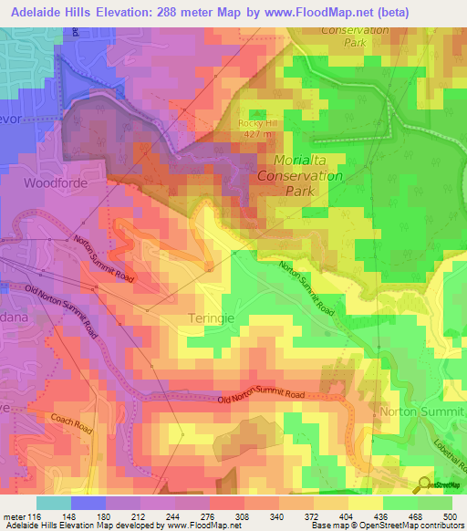 Adelaide Hills,Australia Elevation Map