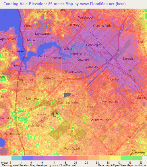 Canning Vale,Australia Elevation Map