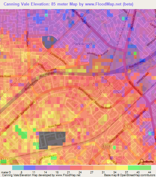 Canning Vale,Australia Elevation Map