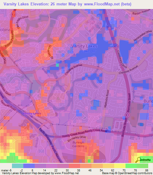 Varsity Lakes,Australia Elevation Map