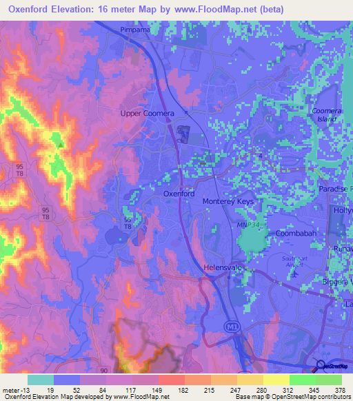 Oxenford,Australia Elevation Map
