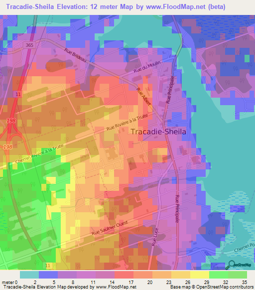 Tracadie-Sheila,Canada Elevation Map