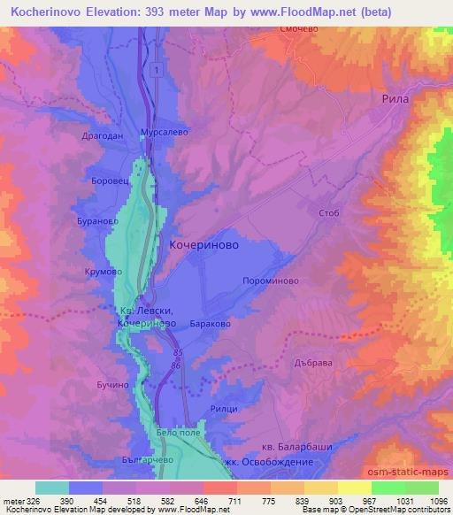 Kocherinovo,Bulgaria Elevation Map