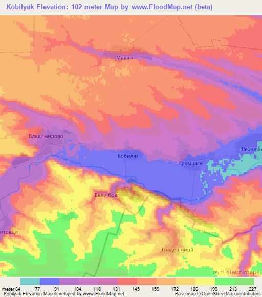 Kobilyak,Bulgaria Elevation Map