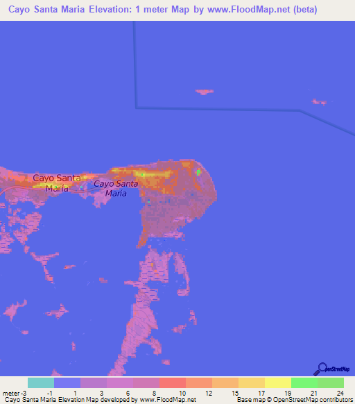Cayo Santa Maria,Cuba Elevation Map