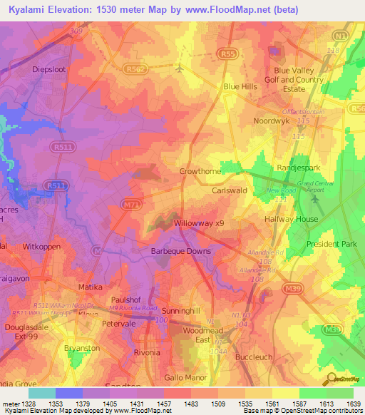 Kyalami,South Africa Elevation Map