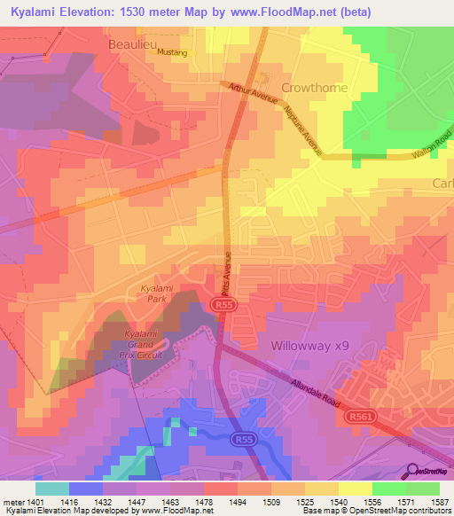 Kyalami,South Africa Elevation Map