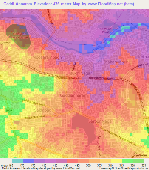 Gaddi Annaram,India Elevation Map