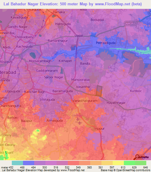 Lal Bahadur Nagar,India Elevation Map