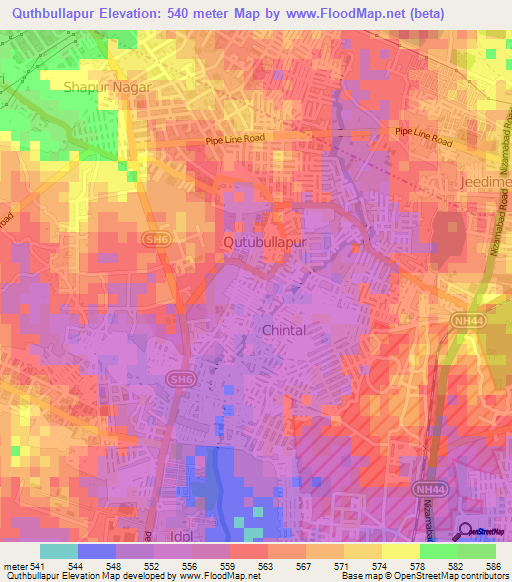 Quthbullapur,India Elevation Map
