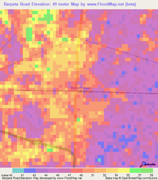 Barpeta Road,India Elevation Map