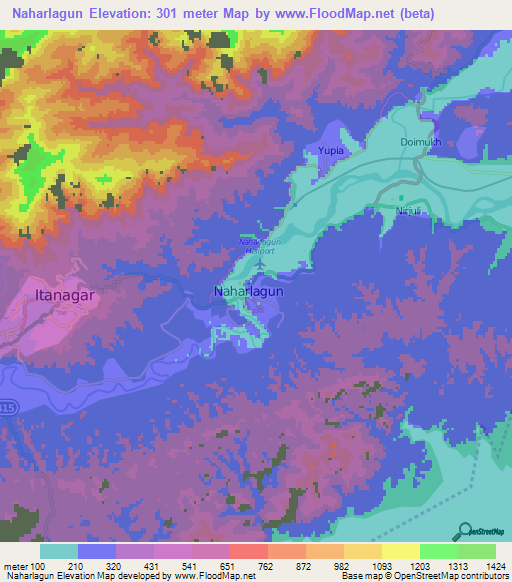 Naharlagun,India Elevation Map