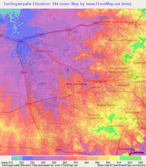 Serilingampalle,India Elevation Map