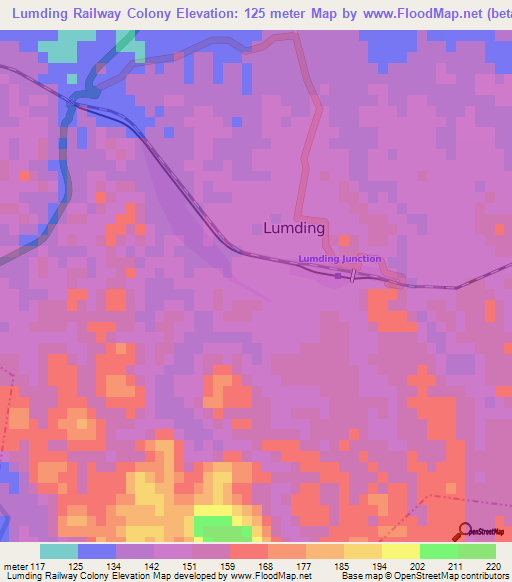 Lumding Railway Colony,India Elevation Map