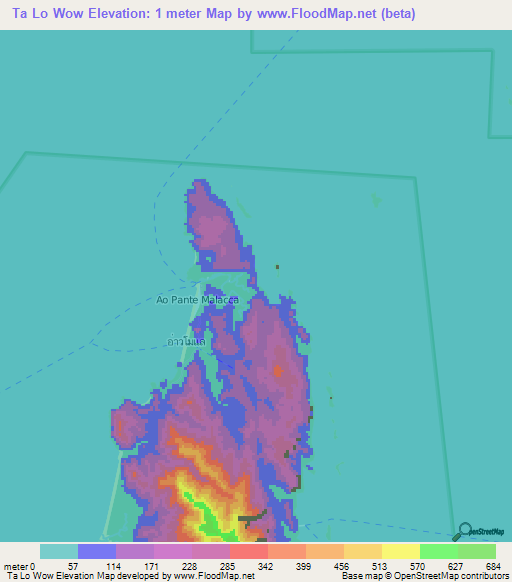 Ta Lo Wow,Thailand Elevation Map
