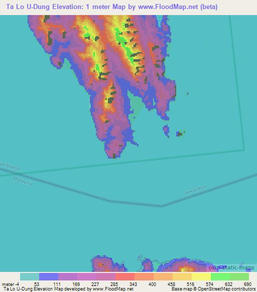 Ta Lo U-Dung,Thailand Elevation Map