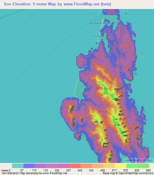 Son,Thailand Elevation Map