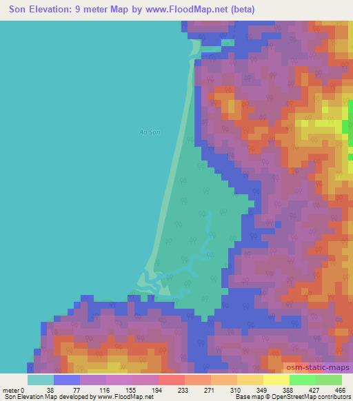 Son,Thailand Elevation Map