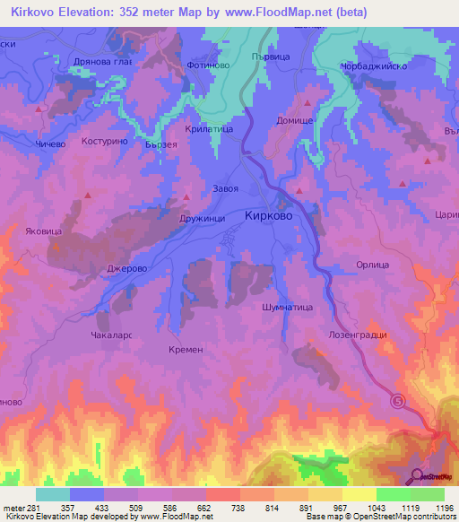 Kirkovo,Bulgaria Elevation Map