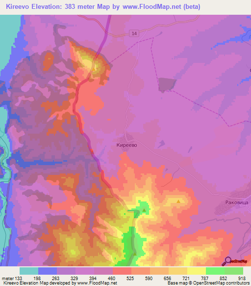 Kireevo,Bulgaria Elevation Map