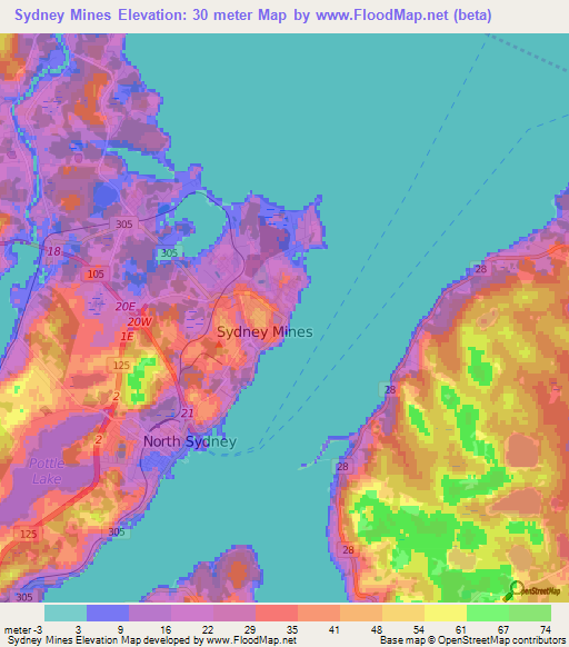 Sydney Mines,Canada Elevation Map