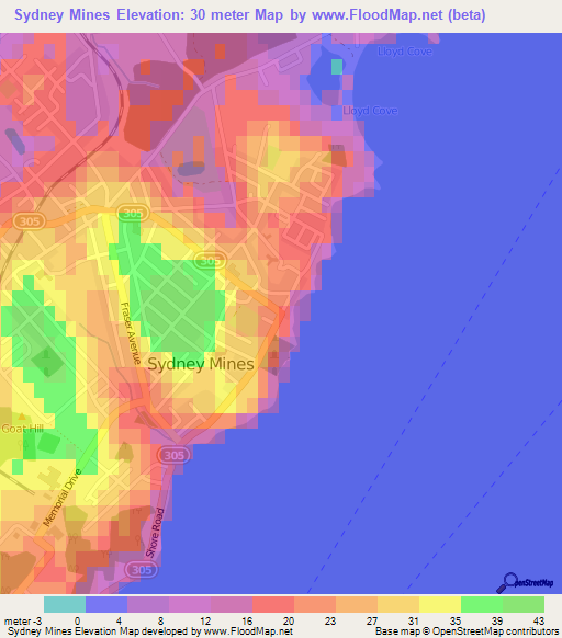 Sydney Mines,Canada Elevation Map