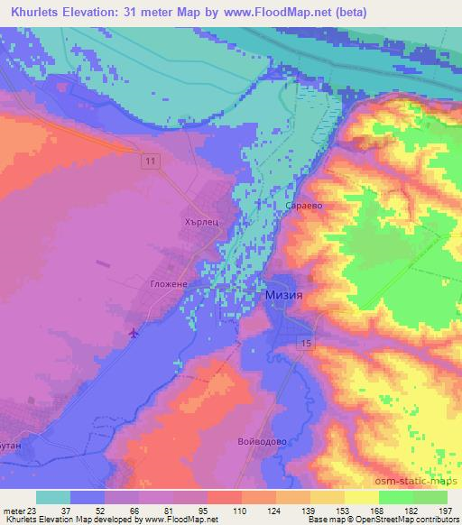 Khurlets,Bulgaria Elevation Map