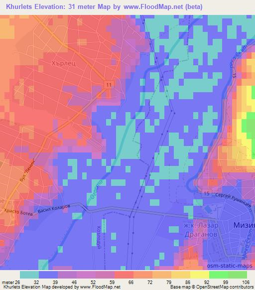 Khurlets,Bulgaria Elevation Map