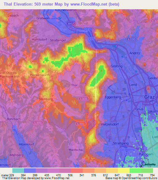 Thal,Austria Elevation Map
