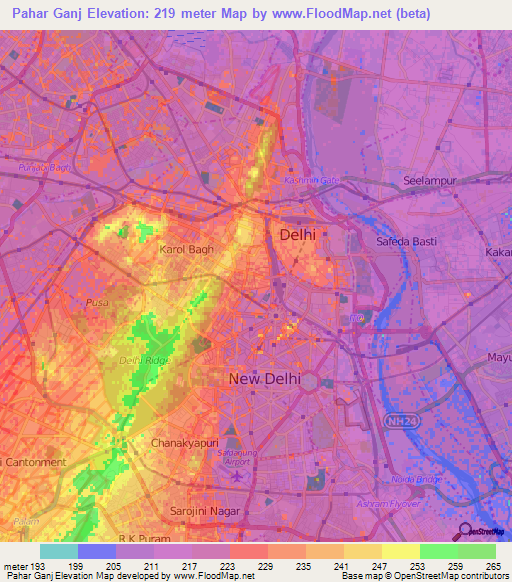 Pahar Ganj,India Elevation Map