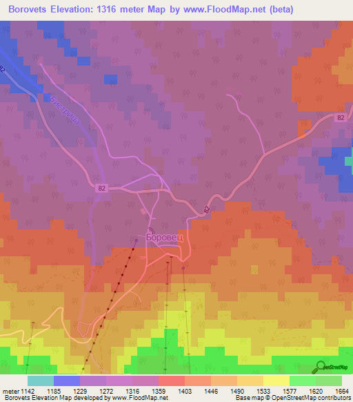 Borovets,Bulgaria Elevation Map