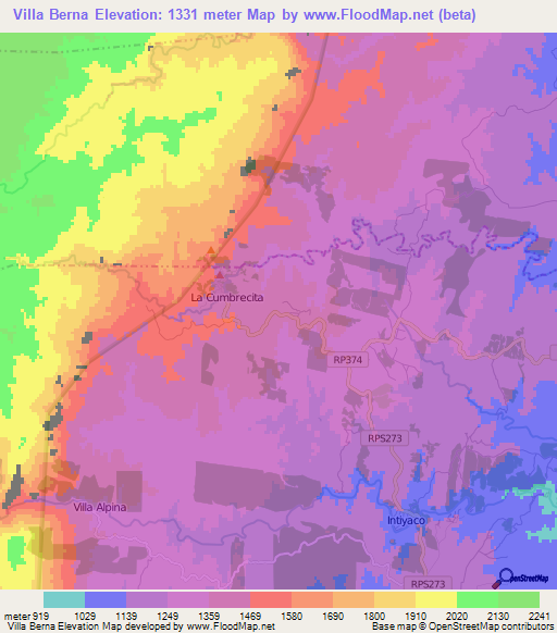 Villa Berna,Argentina Elevation Map