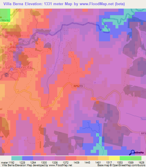 Villa Berna,Argentina Elevation Map
