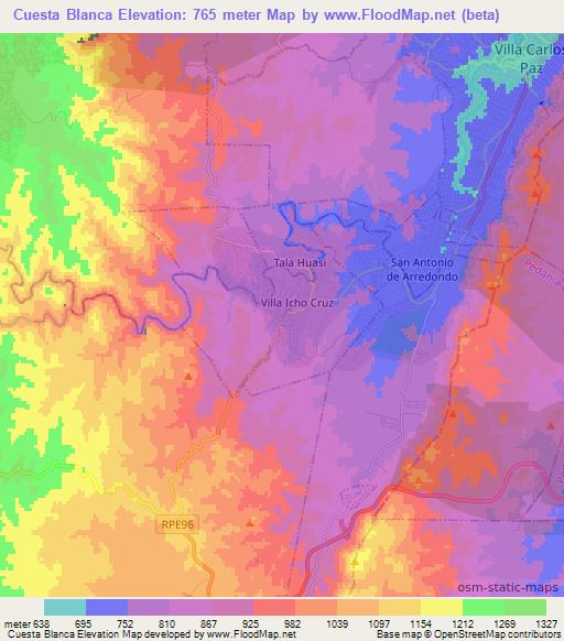 Cuesta Blanca,Argentina Elevation Map