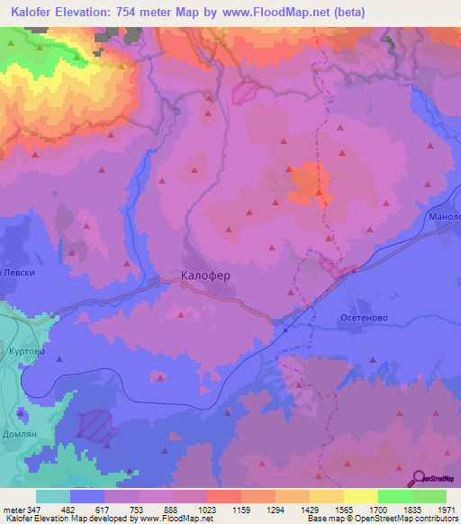 Kalofer,Bulgaria Elevation Map