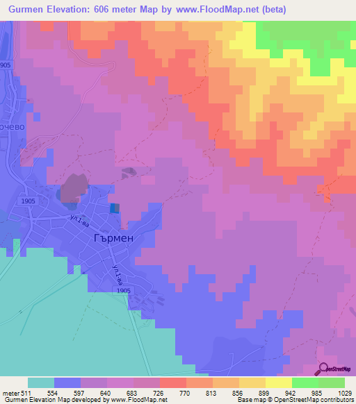 Gurmen,Bulgaria Elevation Map