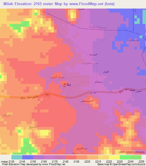 Milah,Yemen Elevation Map