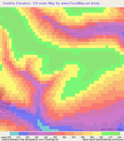 Gradina,Bulgaria Elevation Map